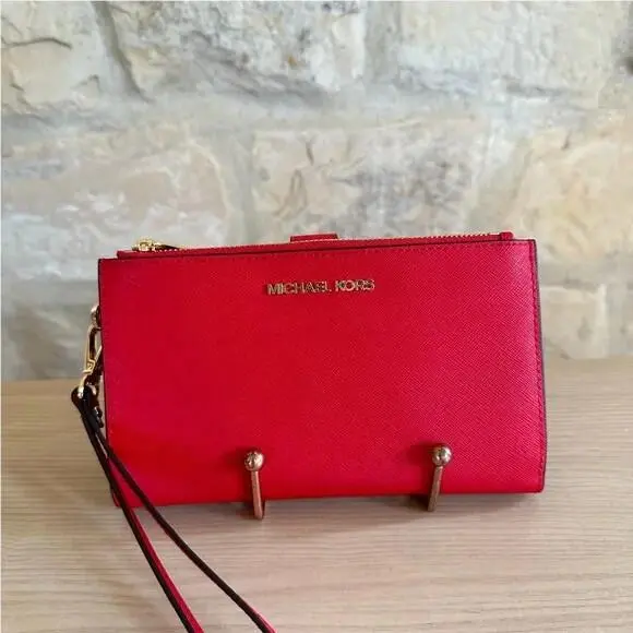 Jet Travel Medium Duffle Satchel Handbag/wallet Option Chilli Red Double zip wallet by Michael Kors