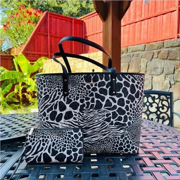 Carter Large Open Tote Bag Zebra Print/double Zip Wallet Option Handbag+Wallet by Michael Kors