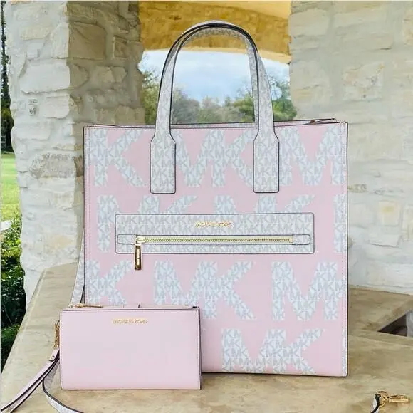 Kenly LG NS Signature Tote/ Double Zip Wallet Options Powdered Blus tote+Wristlet set by Michael Kors