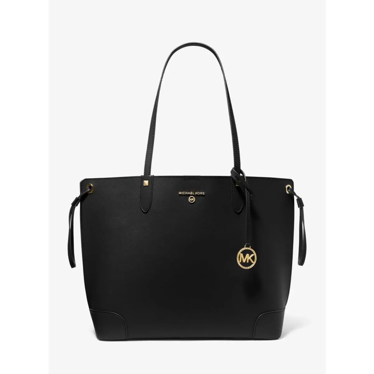 Edith Drawstring Large Saffiano Leather Tote Bag with Pouch BLACK/GOLD by Michael Kors