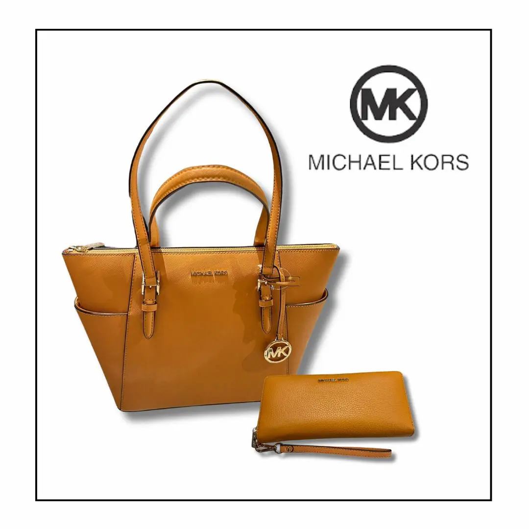 Michael Kors Women Leather Shoulder Tote Handbag Bag + Long Zip Around Wallet
