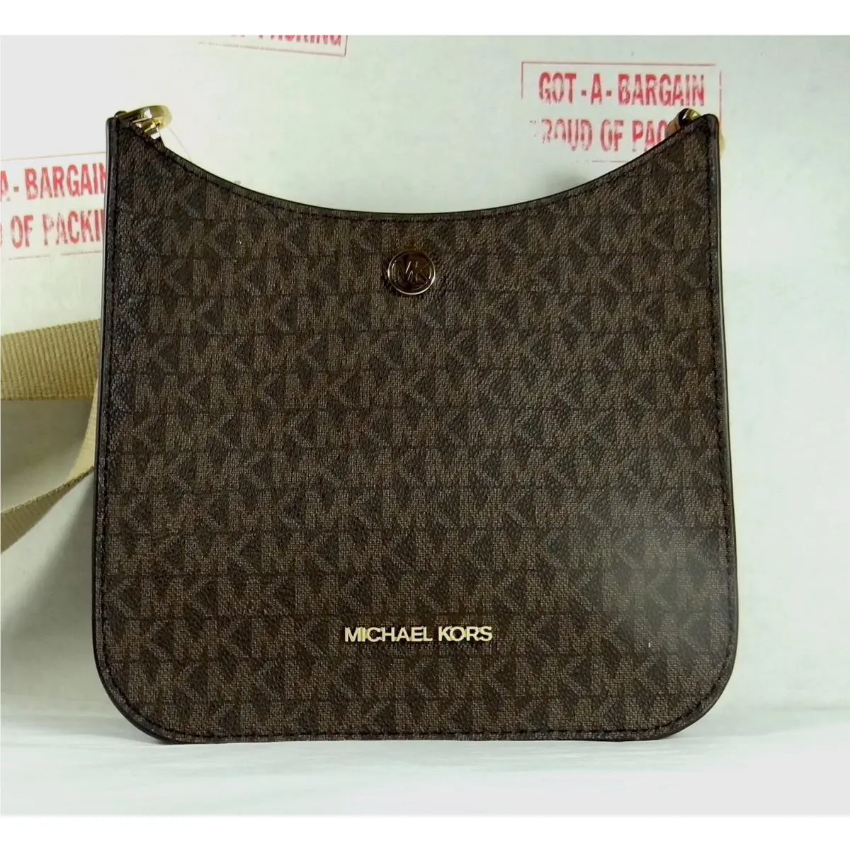Briley MK Signature Pvc Small Crossbody Messenger Bag Brown mk/gold by Michael Kors