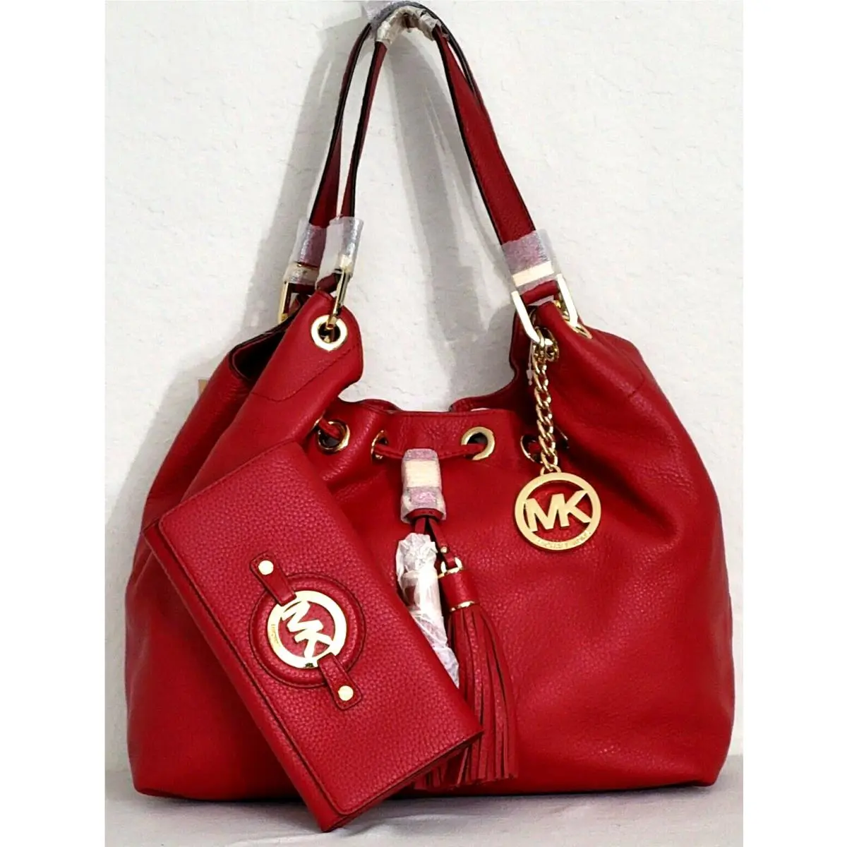 Camden Large Red Leather Gold Shoulder Bag +/or Red Wallet Bag and Wallet by Michael Kors