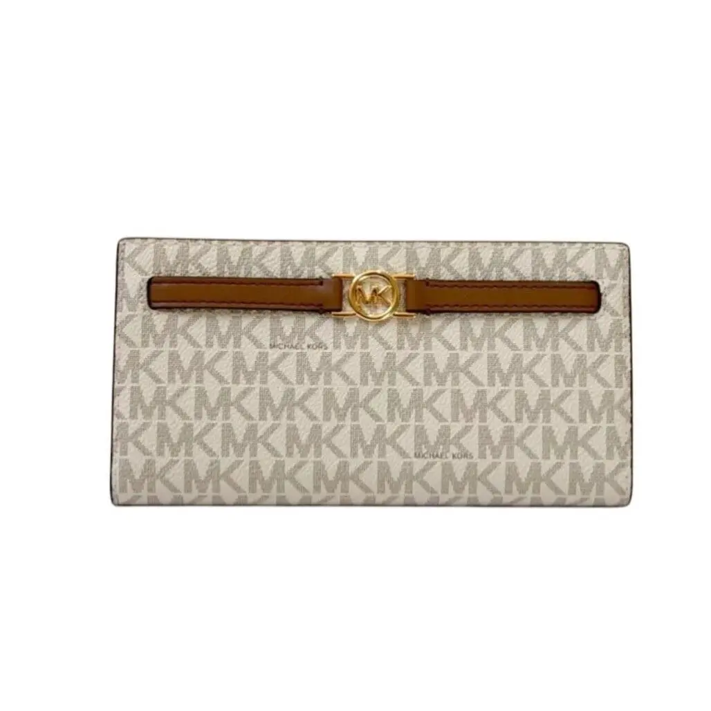 Jet Set Reed Large Flap Bifold Snap Wallet MK Vanilla/Brown by Michael Kors