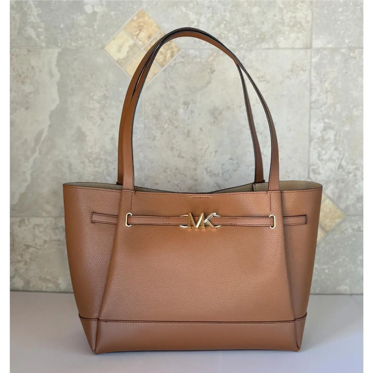 Reed Large Belted Shoulder Leather Tote Bag Purse Handbag BROWN LUGGAGE by Michael Kors