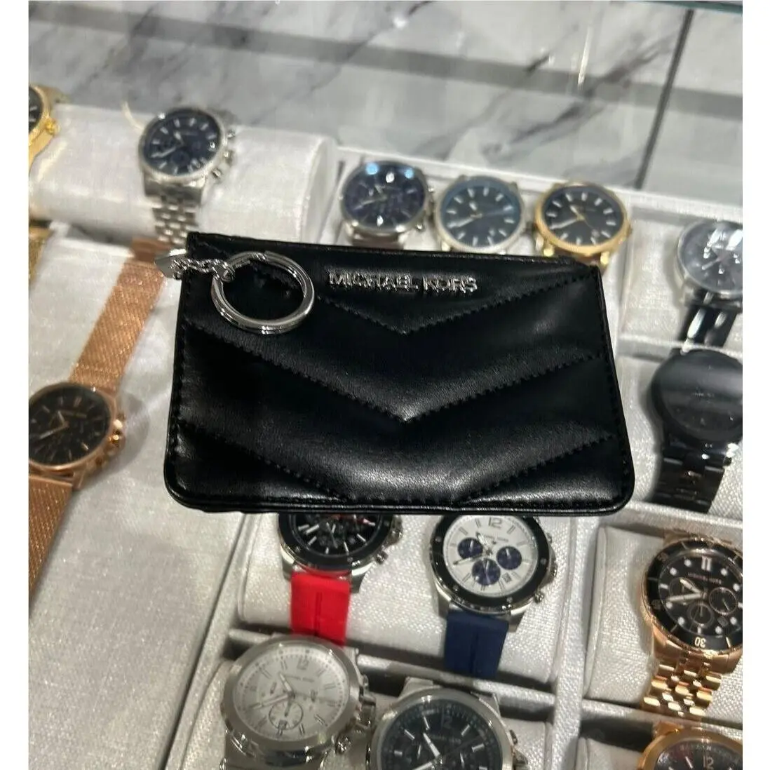 Jet Set Travel Small Top Zip Coin Pouch Card Ring Keychain Wallet BLACK by Michael Kors