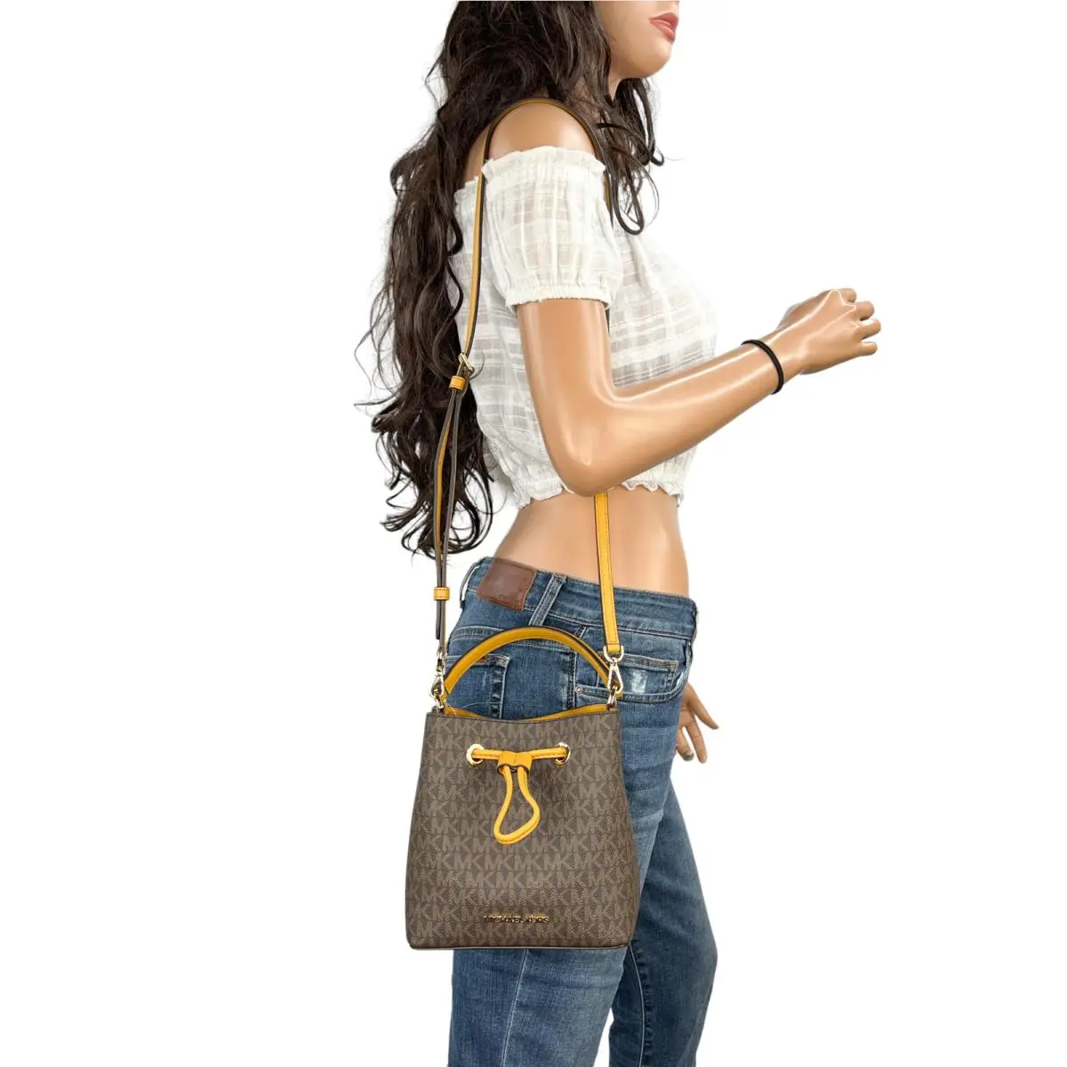 XS Mini Suri Bucket Crossbody Shoulder Bag MK Brown Yellow by Michael Kors