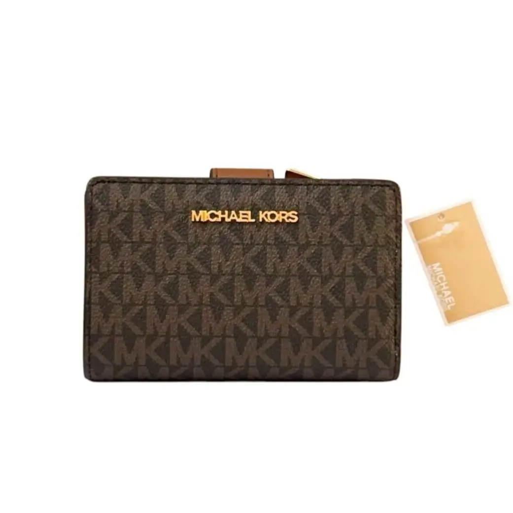 Jet Set Travel Medium Bifold Zipper Coin Wallet MK BROWN by Michael Kors