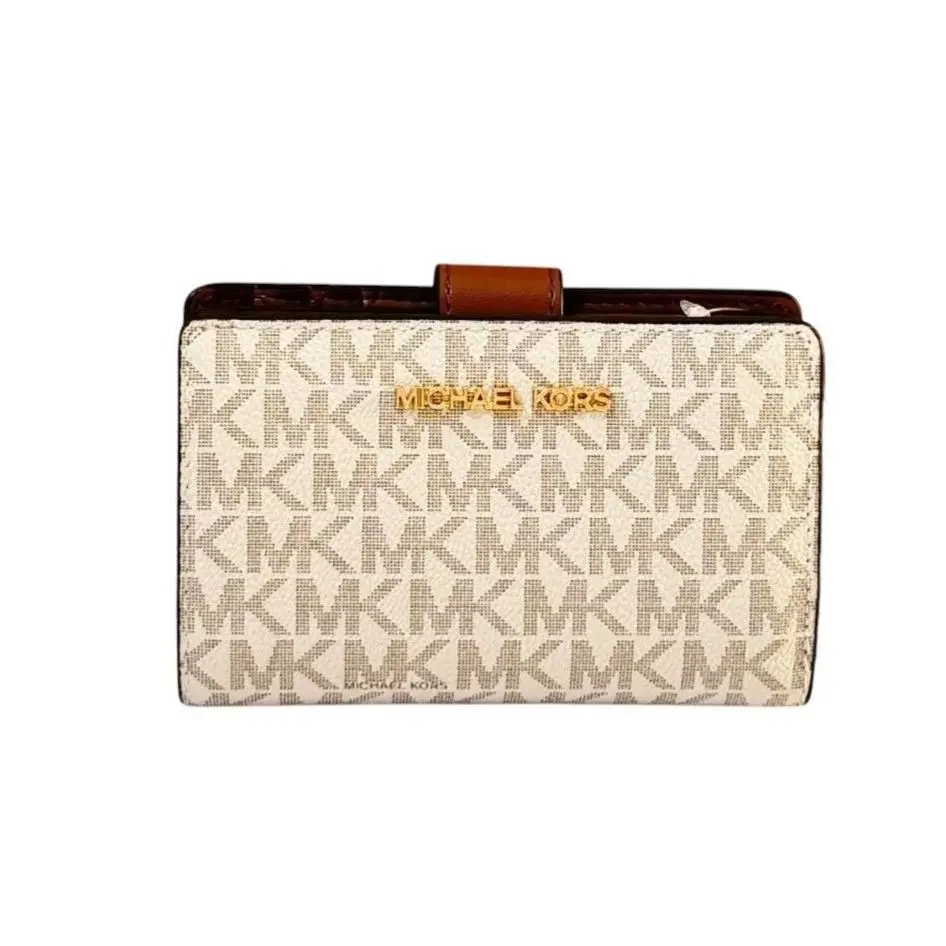 Jet Set Travel Medium Bifold Zipper Coin Wallet MK VANILLA/BROWN by Michael Kors