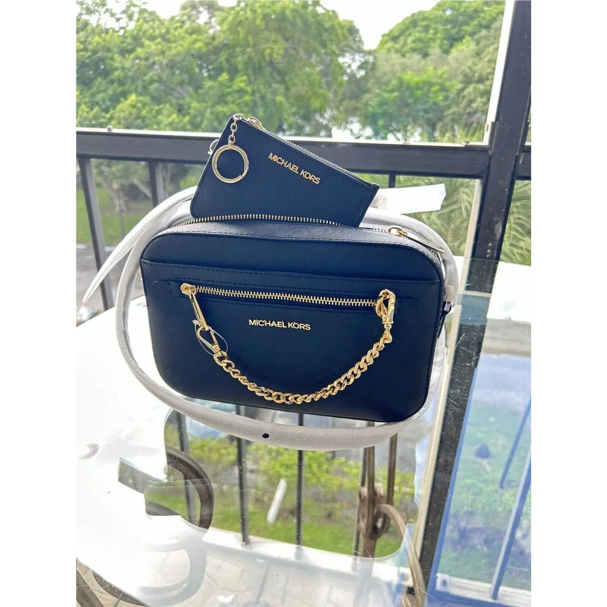Michael Kors Crossbody Leather Bag Messenger Handbag Purse +keychain Ring Wallet