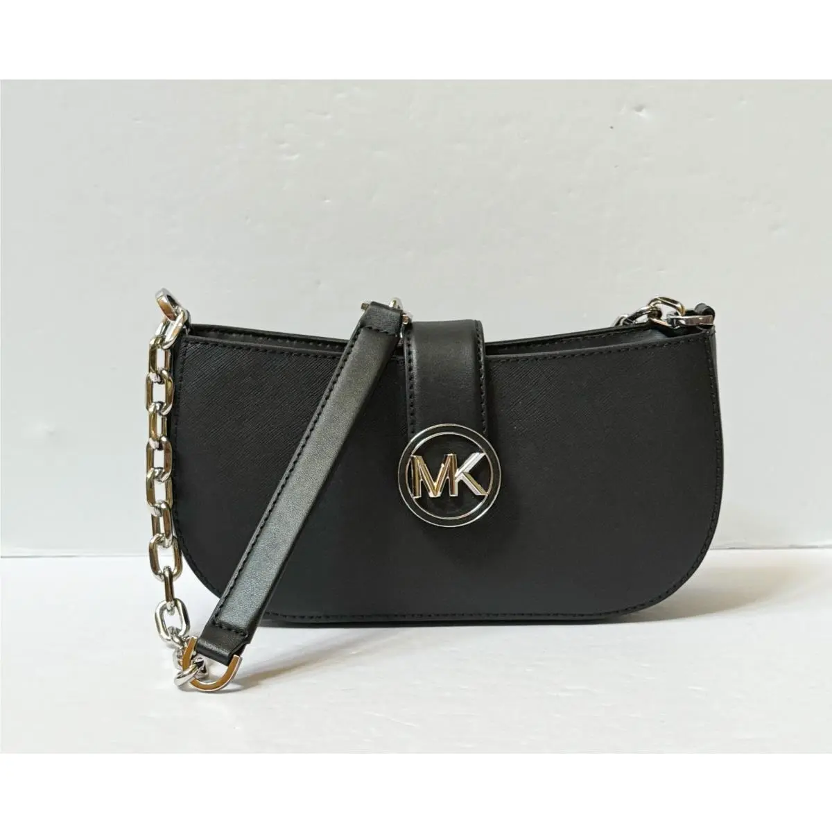 Carmen Small Pouchette Shoulder Chain Bag Purse BLACK/SILVER TONED HARDWARE by Michael Kors