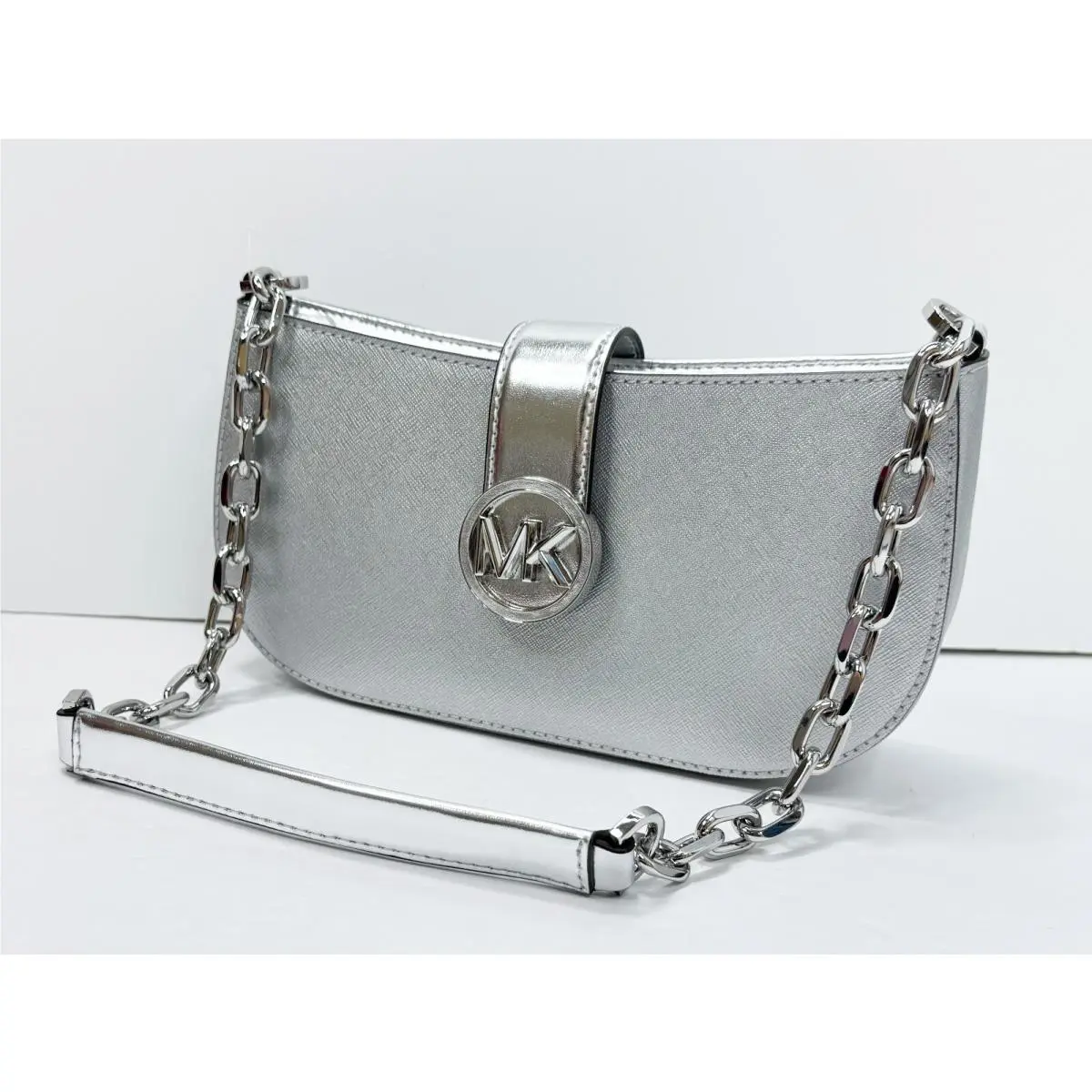Carmen Small Pouchette Shoulder Chain Bag Purse SILVER by Michael Kors