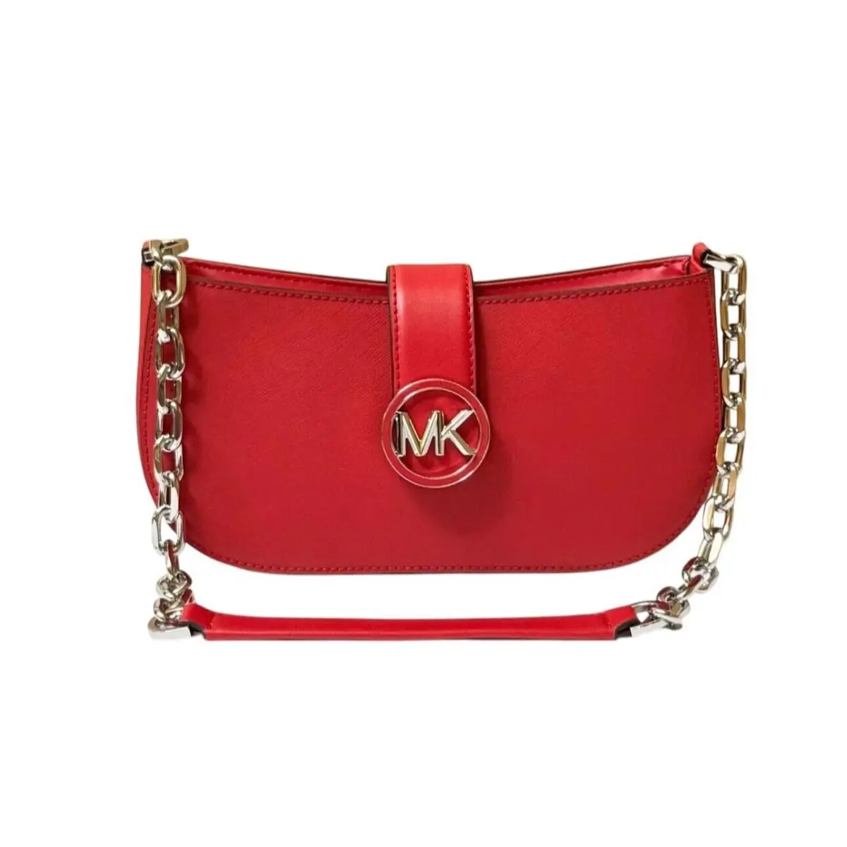 Carmen Small Pouchette Shoulder Chain Bag Purse BRIGHT RED/SILVER TONED HARDWARE by Michael Kors