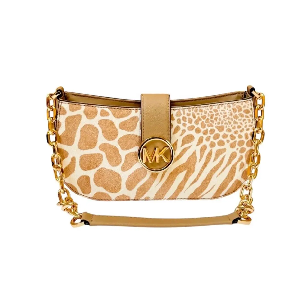 Carmen Small Pouchette Shoulder Chain Bag Purse EXOTIC PRINT/CAMEL/HAIRCALF by Michael Kors