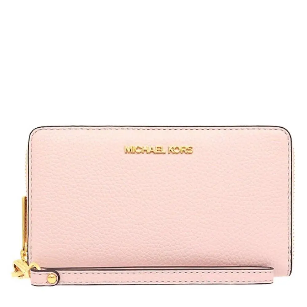 Michael Kors Jet Set Travel Large Flat Multifunction Phone Case Pebble Leather - Pink