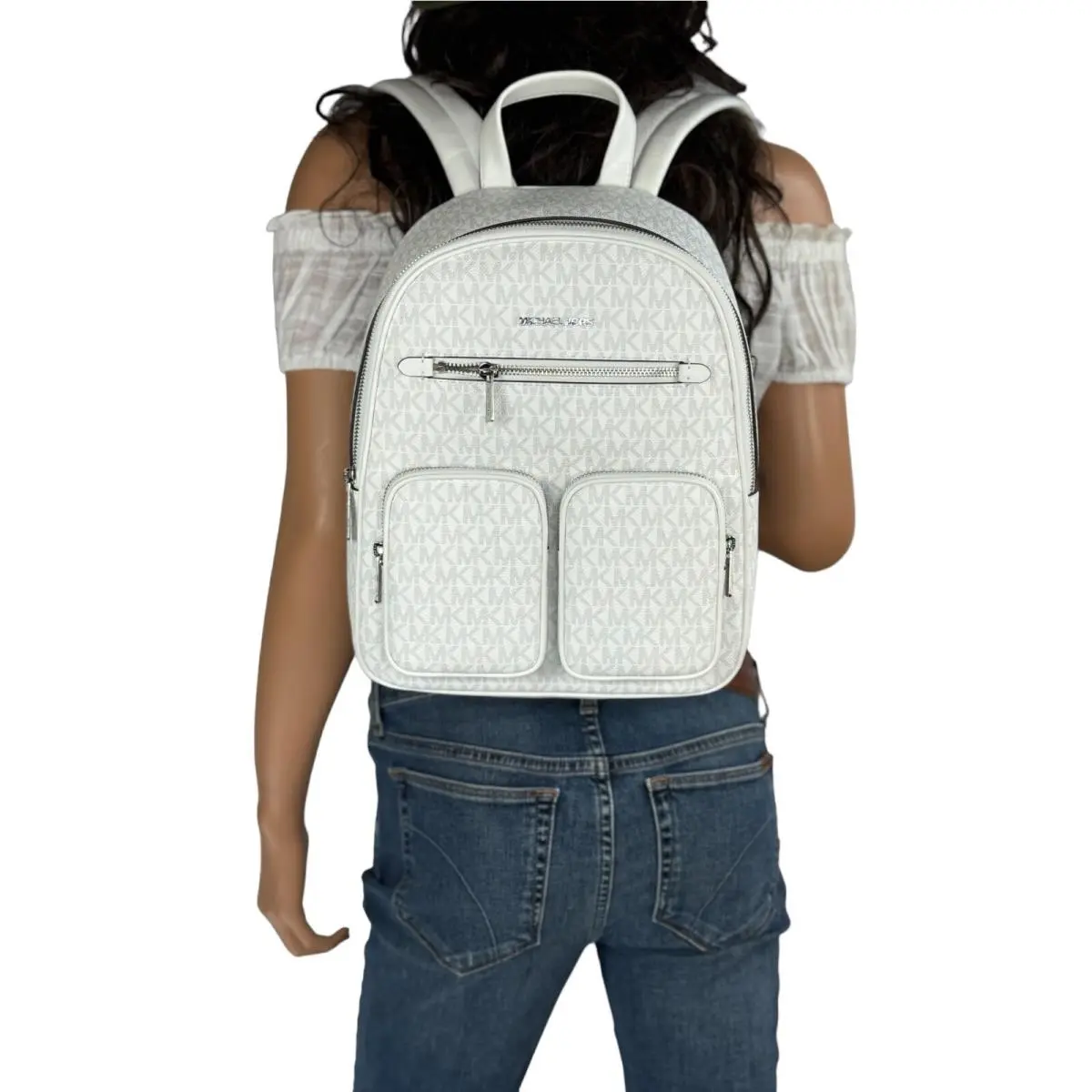 Jet Set Item Medium Pocket Backpack Pvc Leather MK OPTIC WHITE by Michael Kors