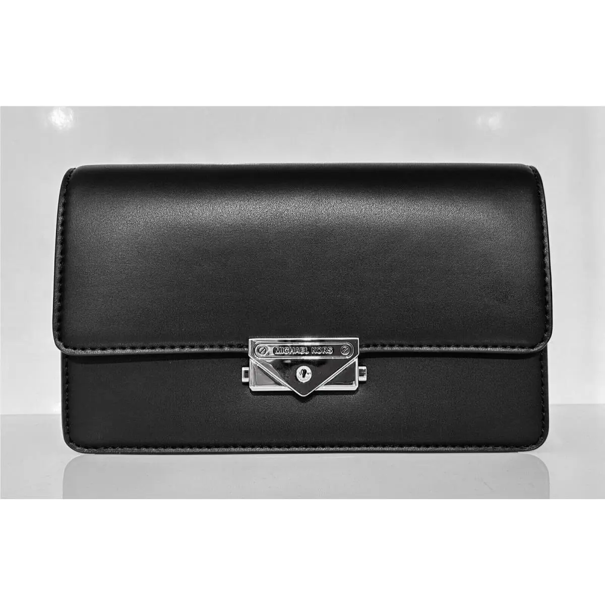 Cece Medium Vegan Leather Shoulder Crossbody Clutch Black/SV by Michael Kors
