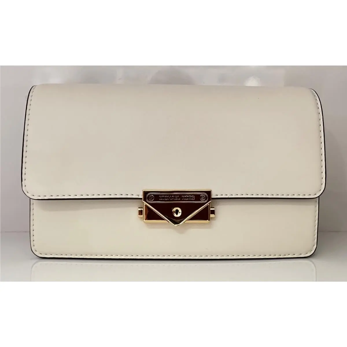 Cece Medium Vegan Leather Shoulder Crossbody Clutch White/gold by Michael Kors