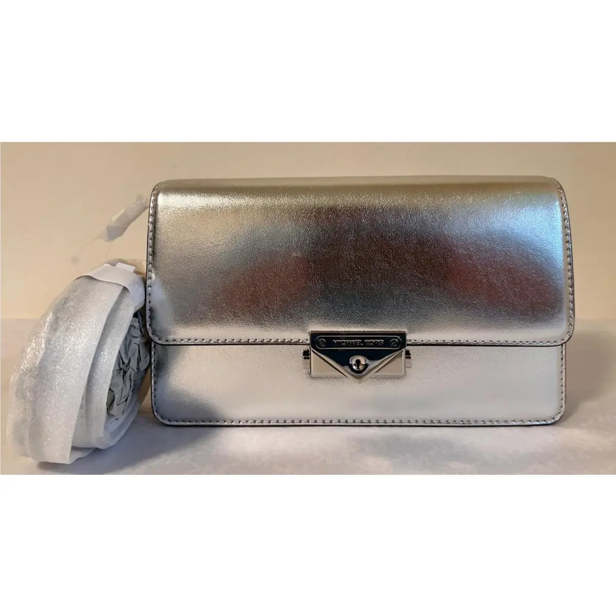 Cece Medium Vegan Leather Shoulder Crossbody Clutch Silver/silver by Michael Kors