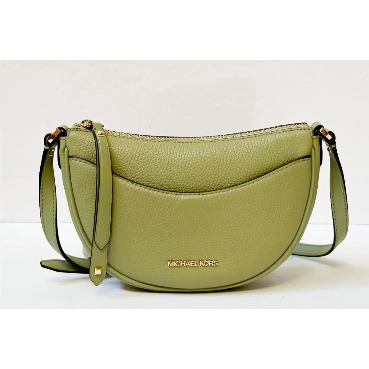 Dover Small Mini Half Moon Crossbody Leather Bag LIGHT SAGE by Michael Kors