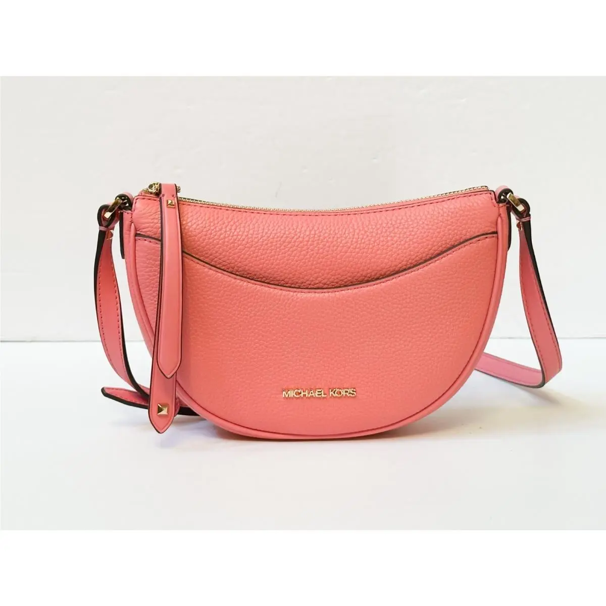 Dover Small Mini Half Moon Crossbody Leather Bag TEA ROSE by Michael Kors