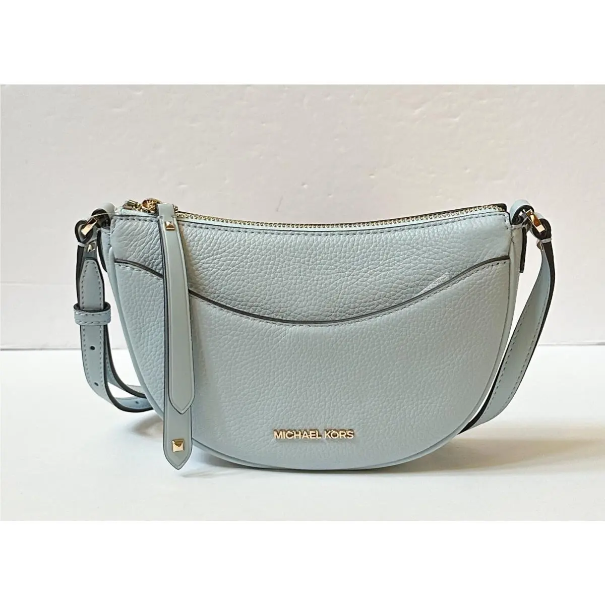 Dover Small Mini Half Moon Crossbody Leather Bag VISTA BLUE by Michael Kors