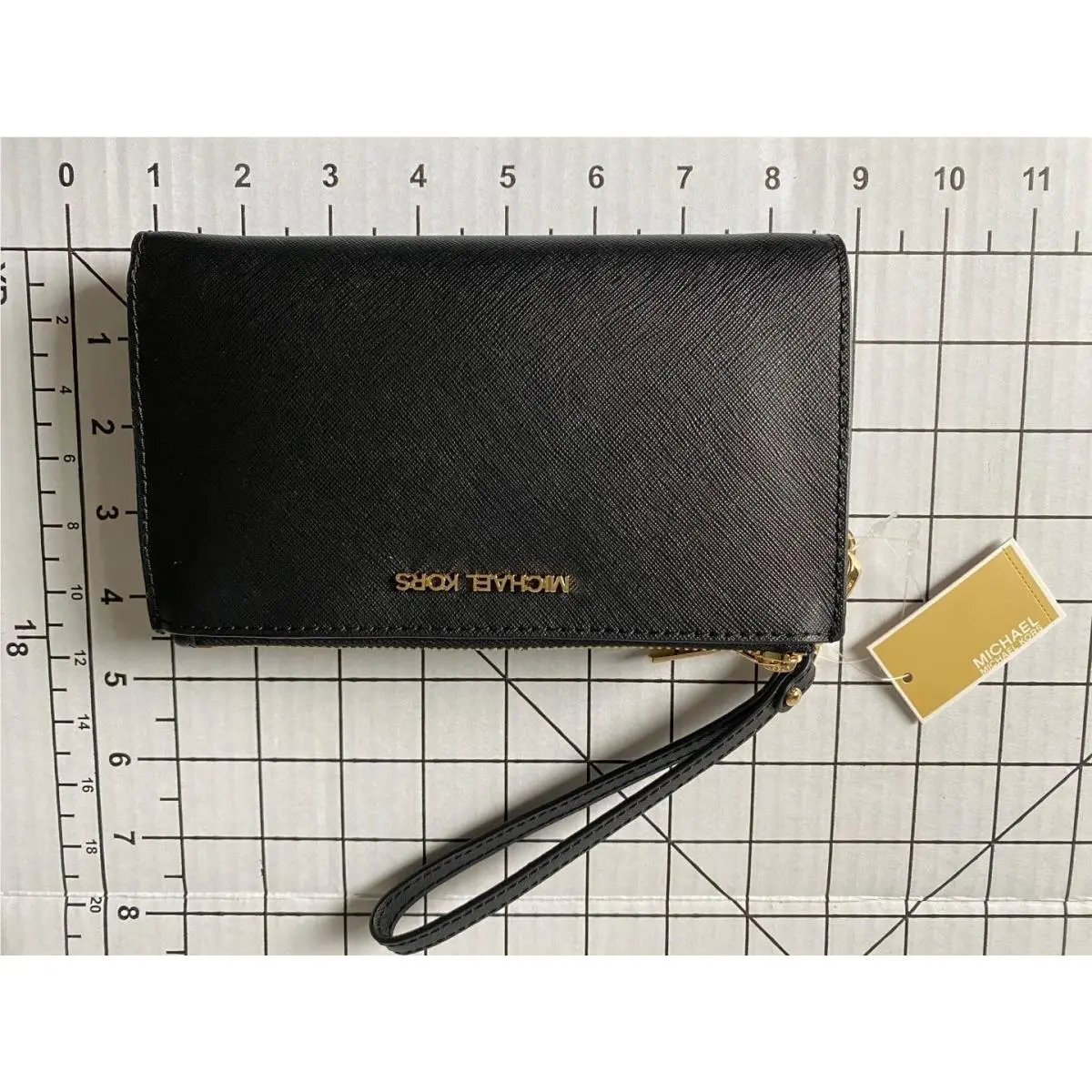 Women Jet Set Travel Large Double Zip Phone MK Wristlet Wallet saffiano black by Michael Kors
