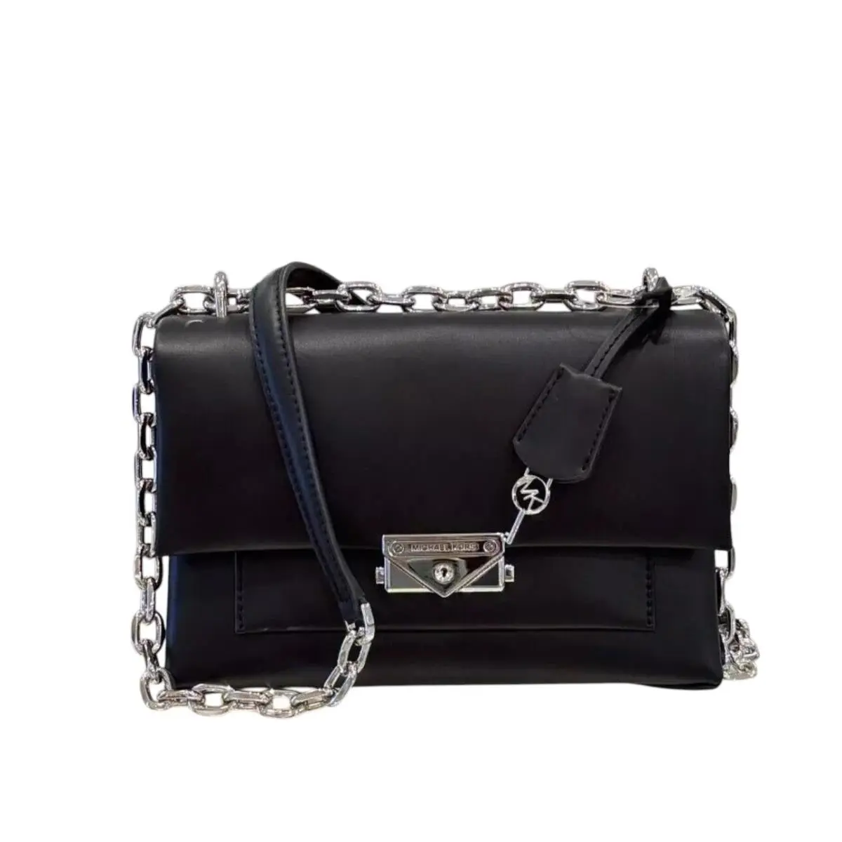 Cece Medium Pocket Shoulder Flap Crossbody Bag BLACK/SILVER TONED HARDWARE by Michael Kors