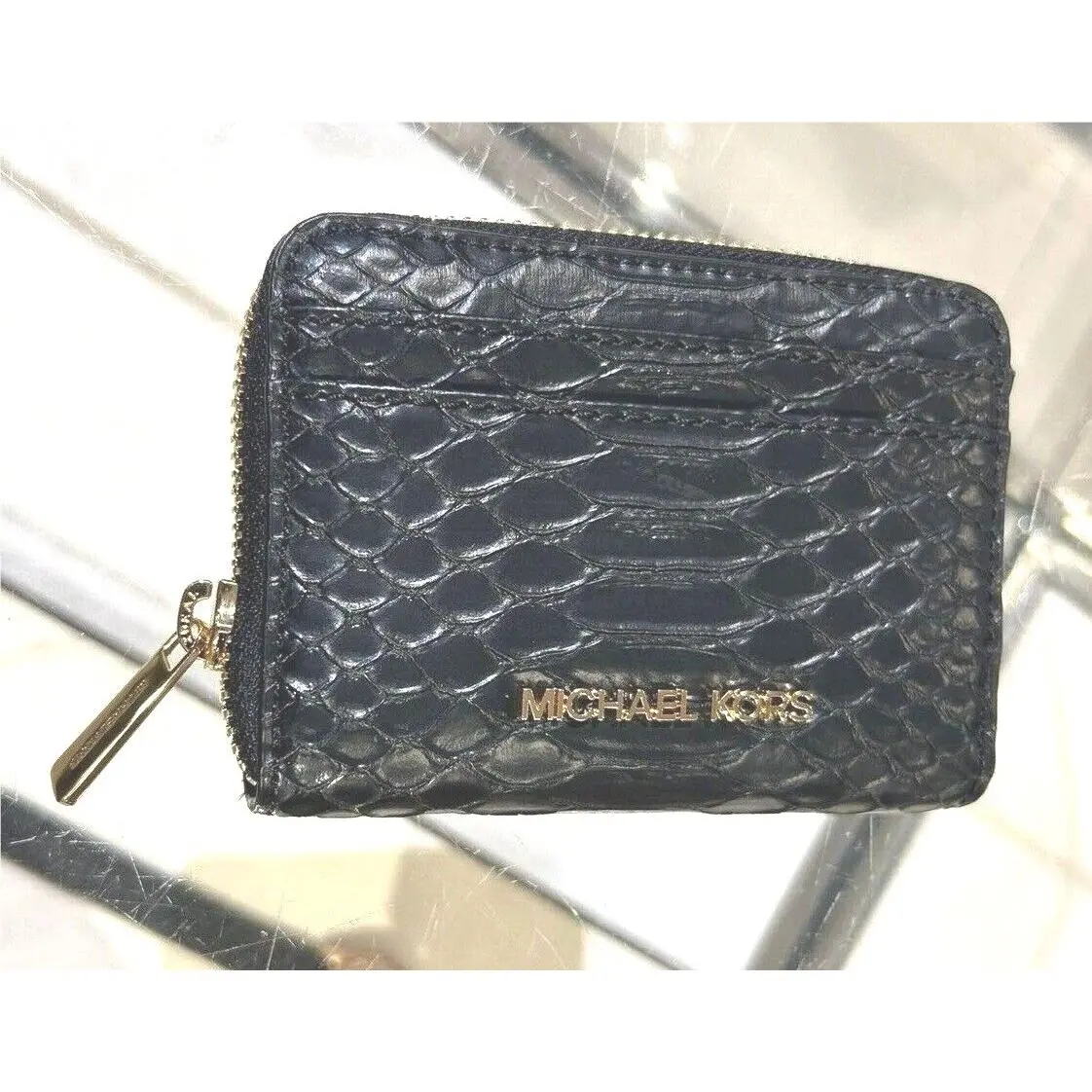 Women Ladies Zip Around Pvc or Leather Card Case Coin Pouch Wallet BLACK PVC by Michael Kors