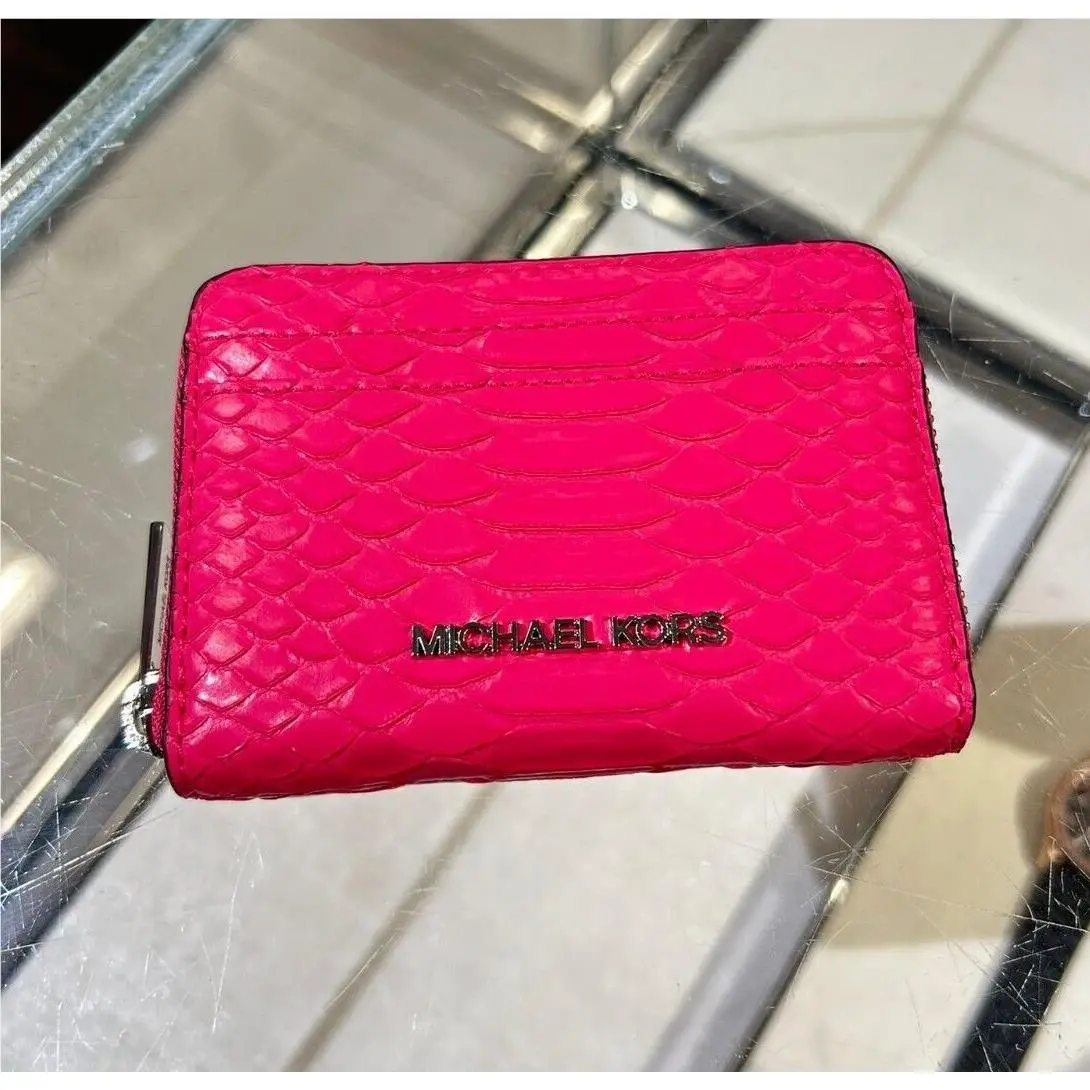 Women Ladies Zip Around Pvc or Leather Card Case Coin Pouch Wallet ELECTRIC PINK by Michael Kors