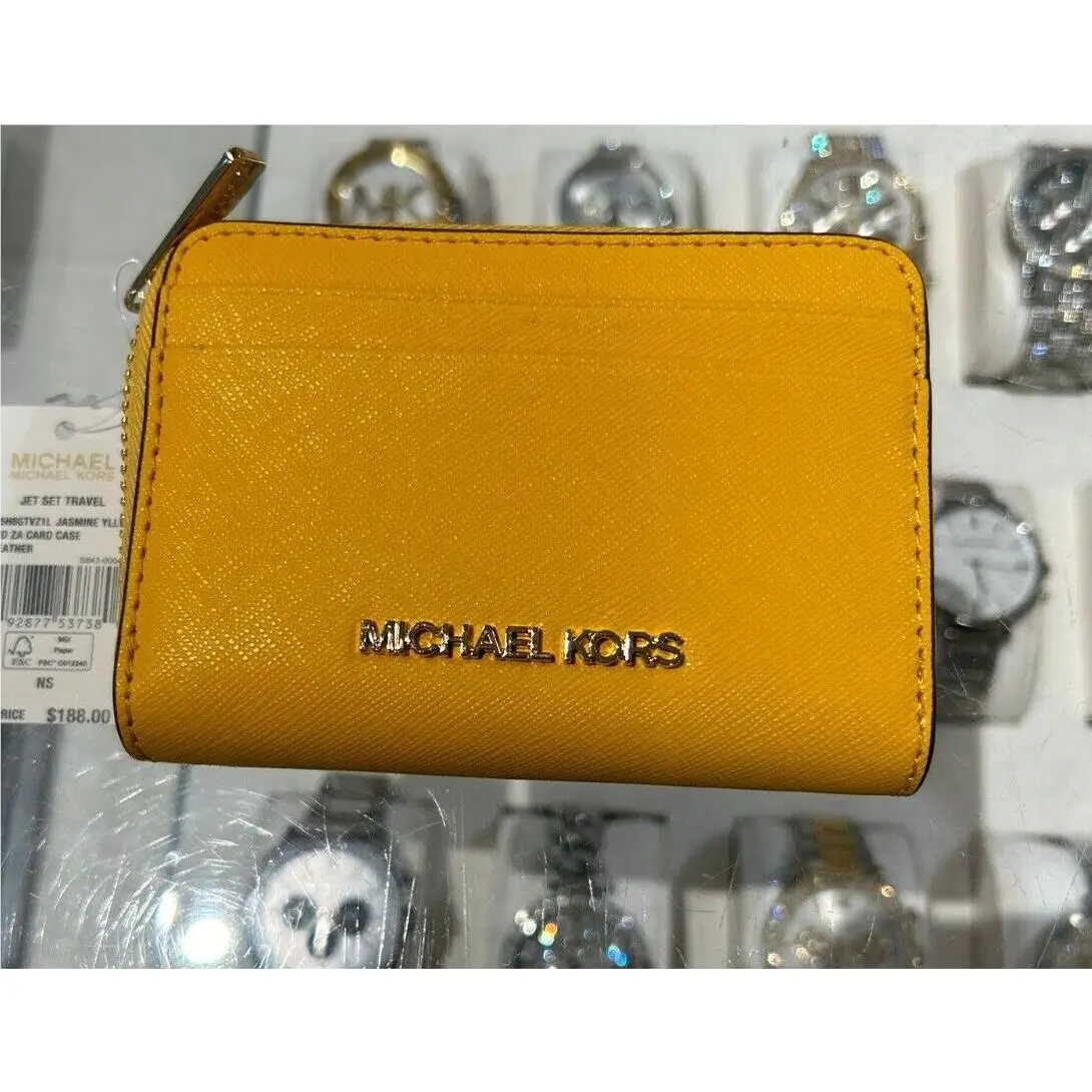 Women Ladies Zip Around Pvc or Leather Card Case Coin Pouch Wallet JASMINE YELLOW by Michael Kors