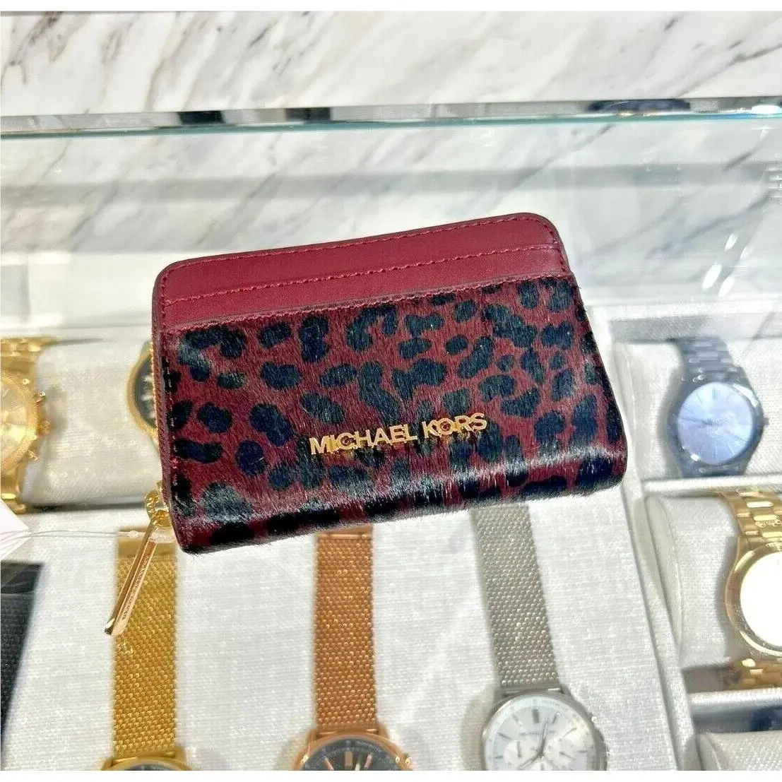 Women Ladies Zip Around Pvc or Leather Card Case Coin Pouch Wallet OXBLOOD MULTI (35F4GTVD2H) by Michael Kors
