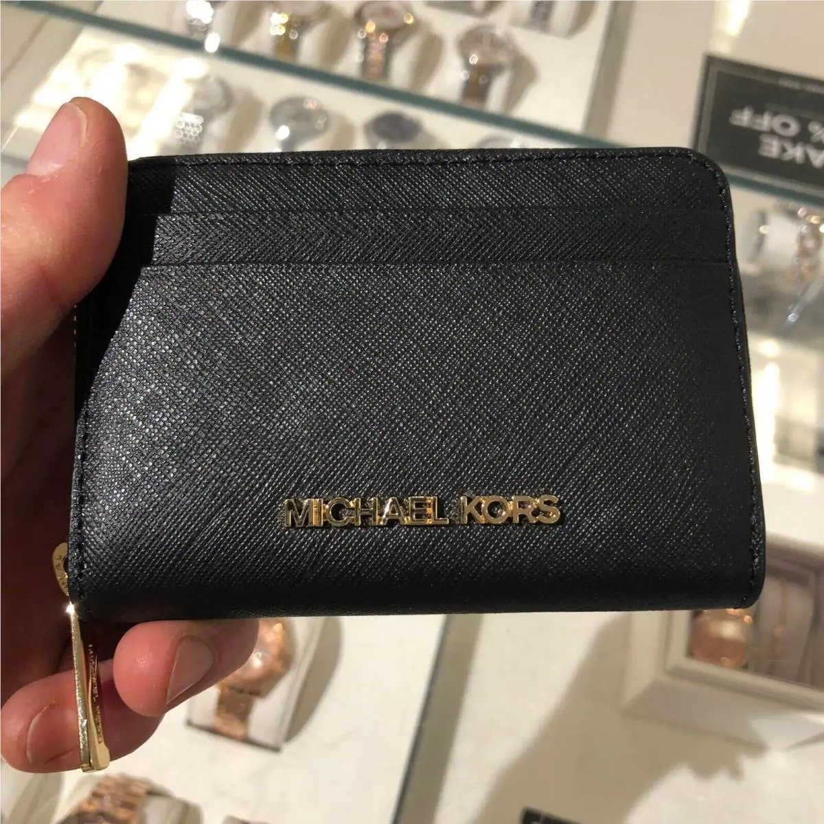 Women Ladies Zip Around Pvc or Leather Card Case Coin Pouch Wallet BLACK SAFFIANO by Michael Kors