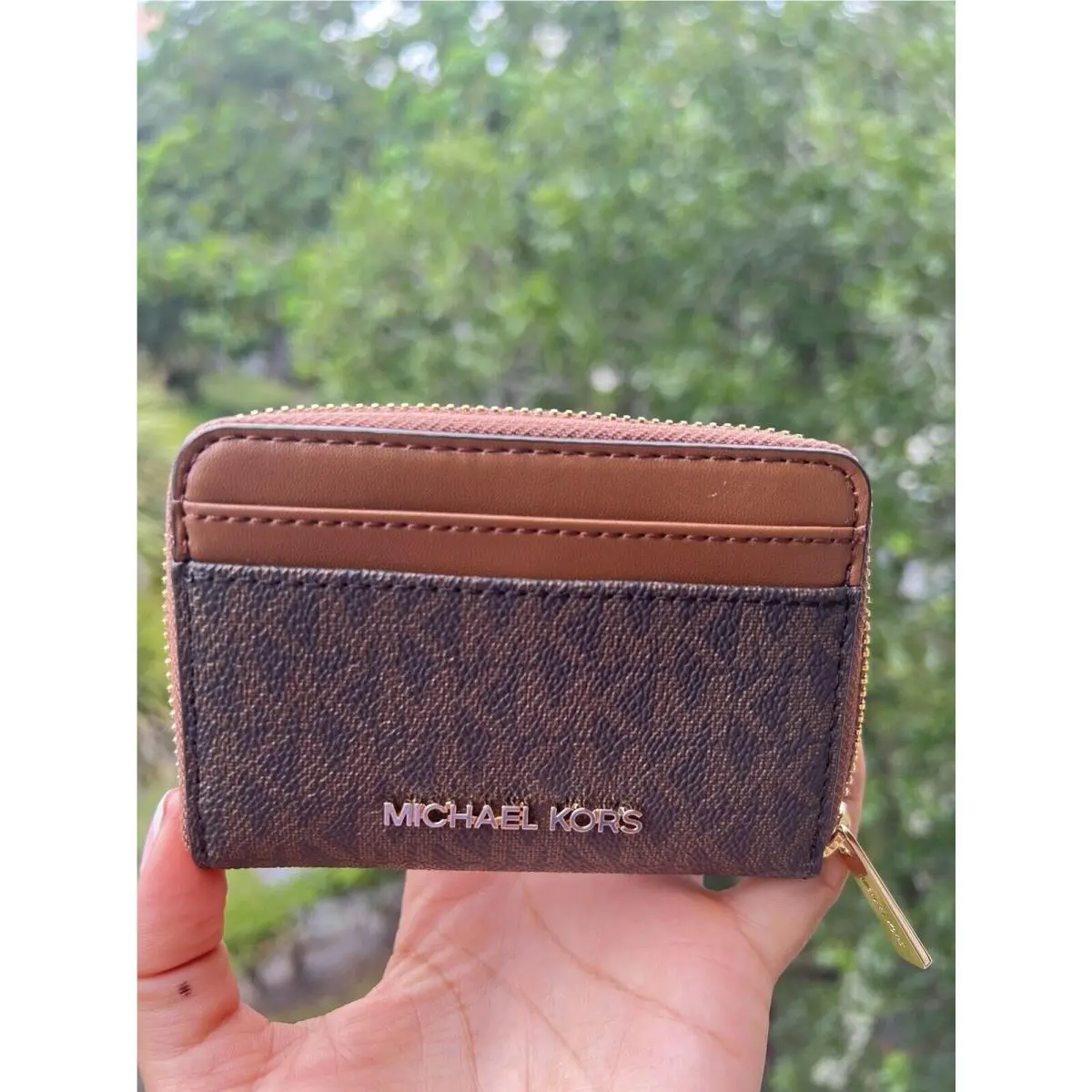Women Ladies Zip Around Pvc or Leather Card Case Coin Pouch Wallet BROWN by Michael Kors