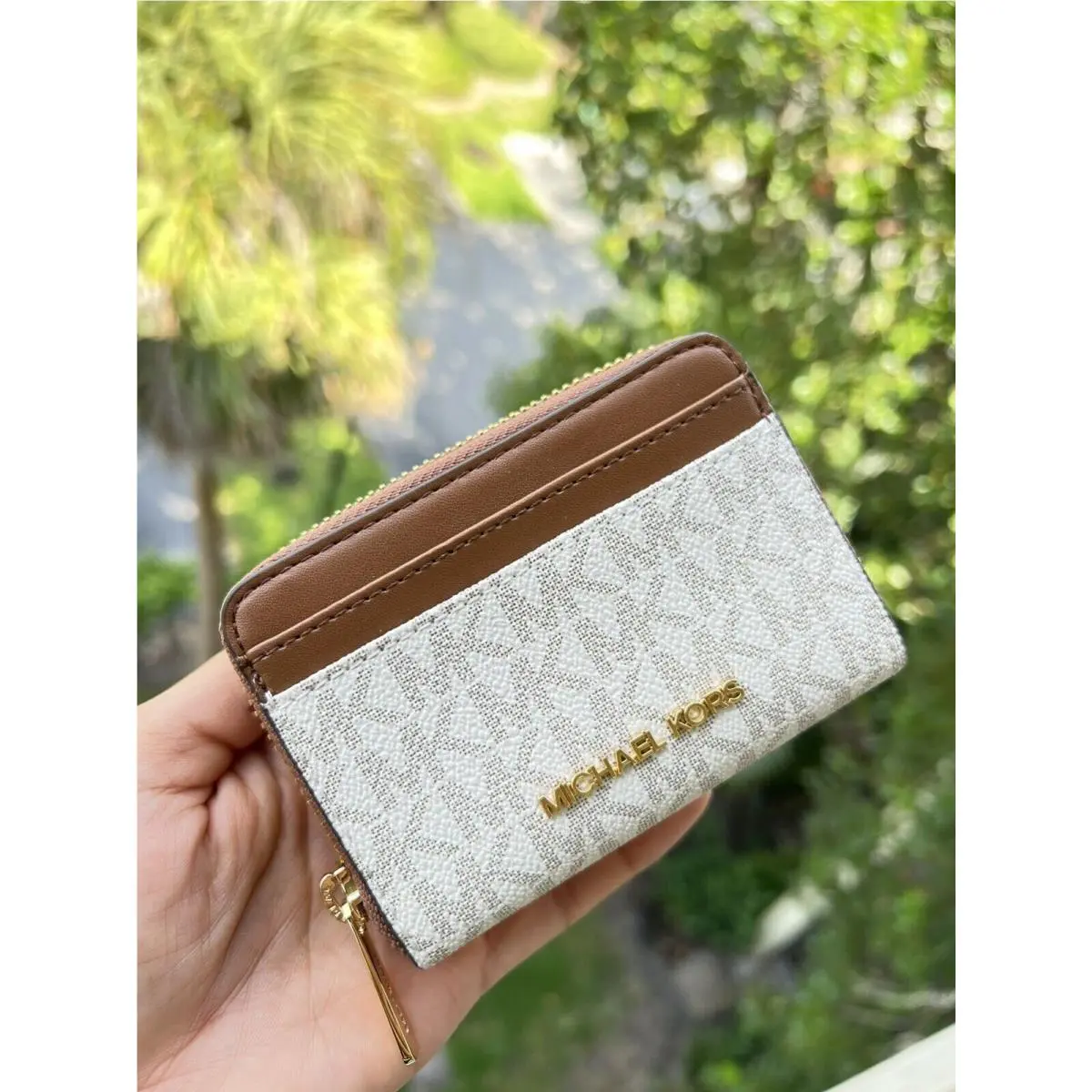 Women Ladies Zip Around Pvc or Leather Card Case Coin Pouch Wallet VANILLA by Michael Kors