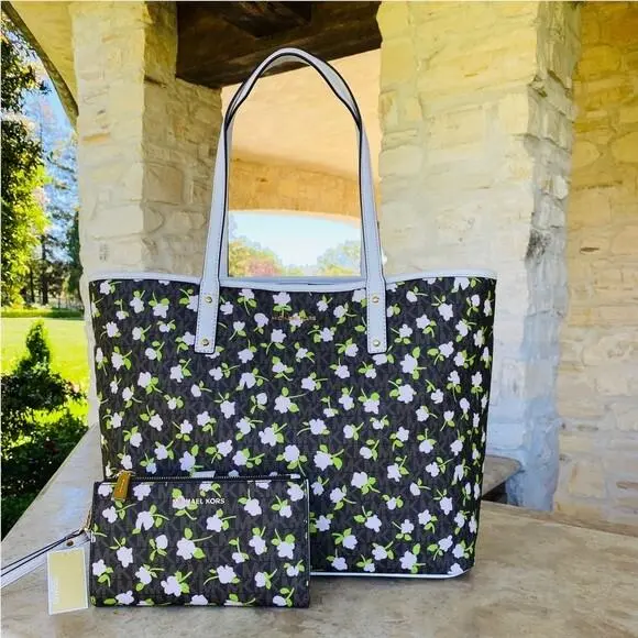 Eva Carter Brown Mlti Floral LG Open Tote/bag/wallet Options handbag+wallet by Michael Kors