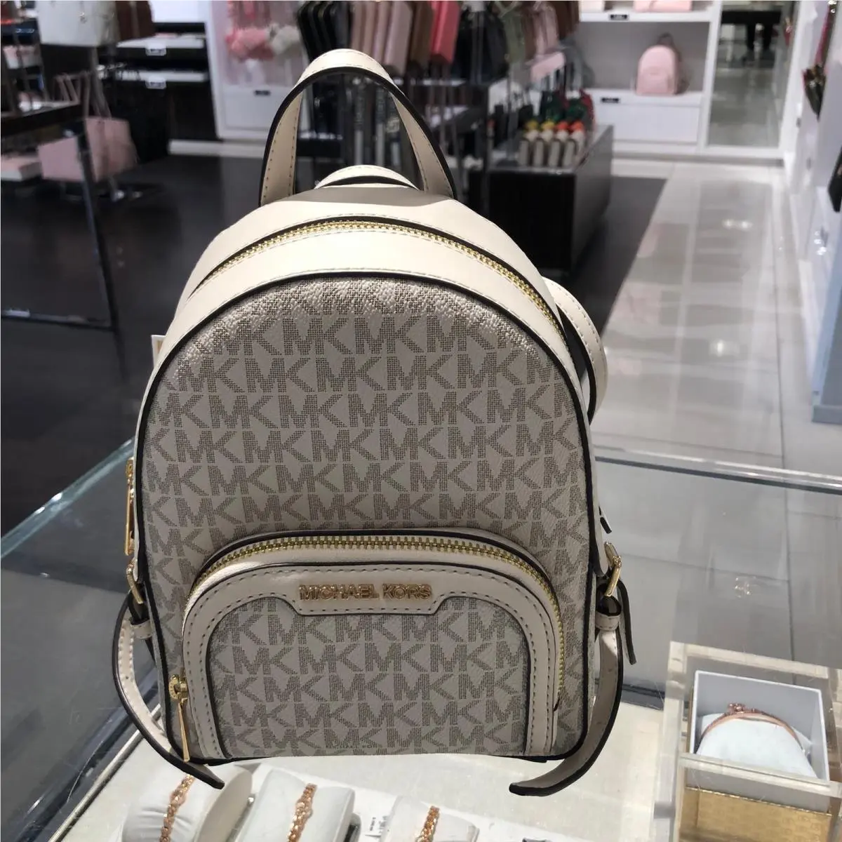 Women Girls Extra Small Backpack Bag Shoulder Brown or Vanilla MK LIGHT CREAM MULTI by Michael Kors