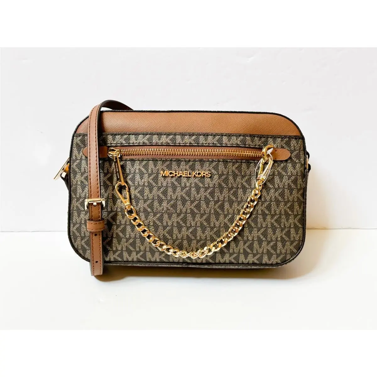 Jet Set Item East West Shoulder Chain Crossbody Bag MK GOLD/BROWN by Michael Kors