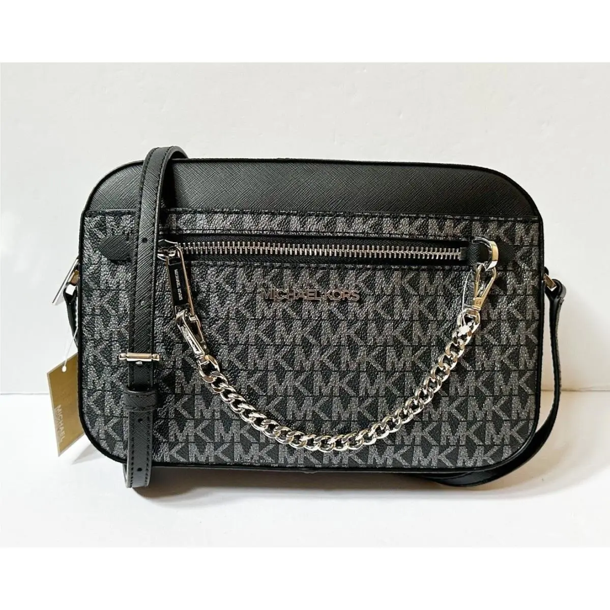 Jet Set Item East West Shoulder Chain Crossbody Bag MK SILVER/BLACK by Michael Kors