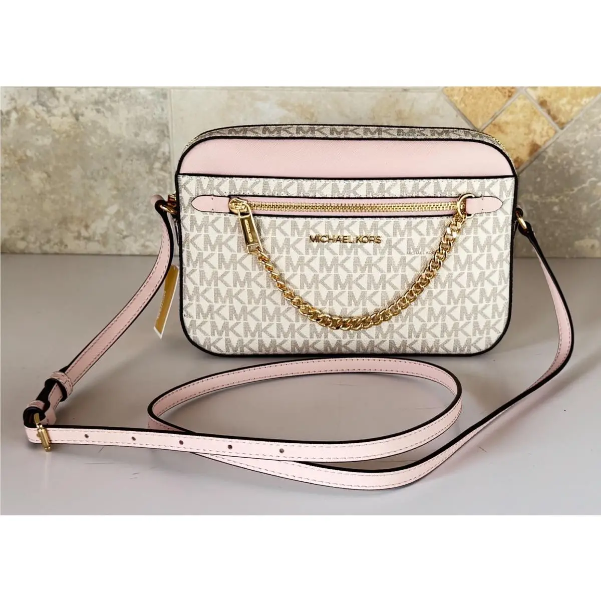 Jet Set Item East West Shoulder Chain Crossbody Bag MK Vanilla Pink by Michael Kors
