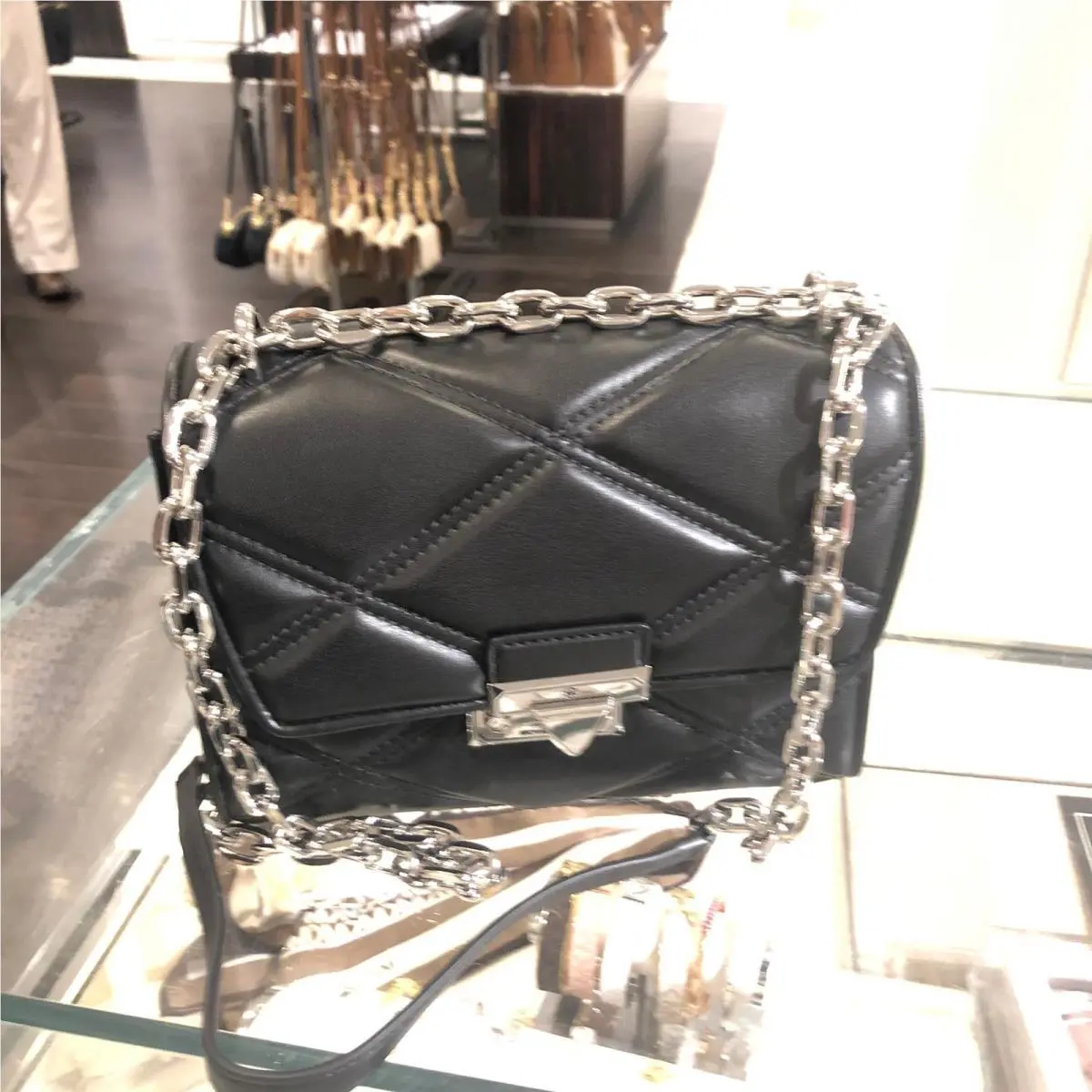 Serena Medium Shoulder Crossbody Purse Handbag Bag Messenger Black BLACK SILVER by Michael Kors