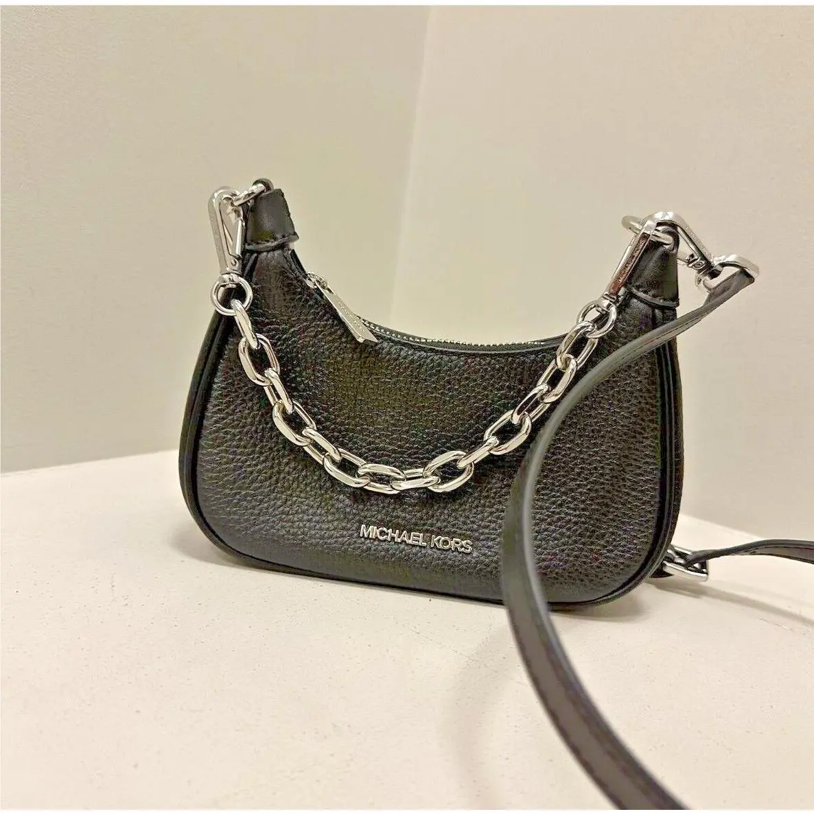 Mini/very Small Pvc or Leather Shoulder Crossbody Handbag Purse MK BLACK (SILVER) by Michael Kors
