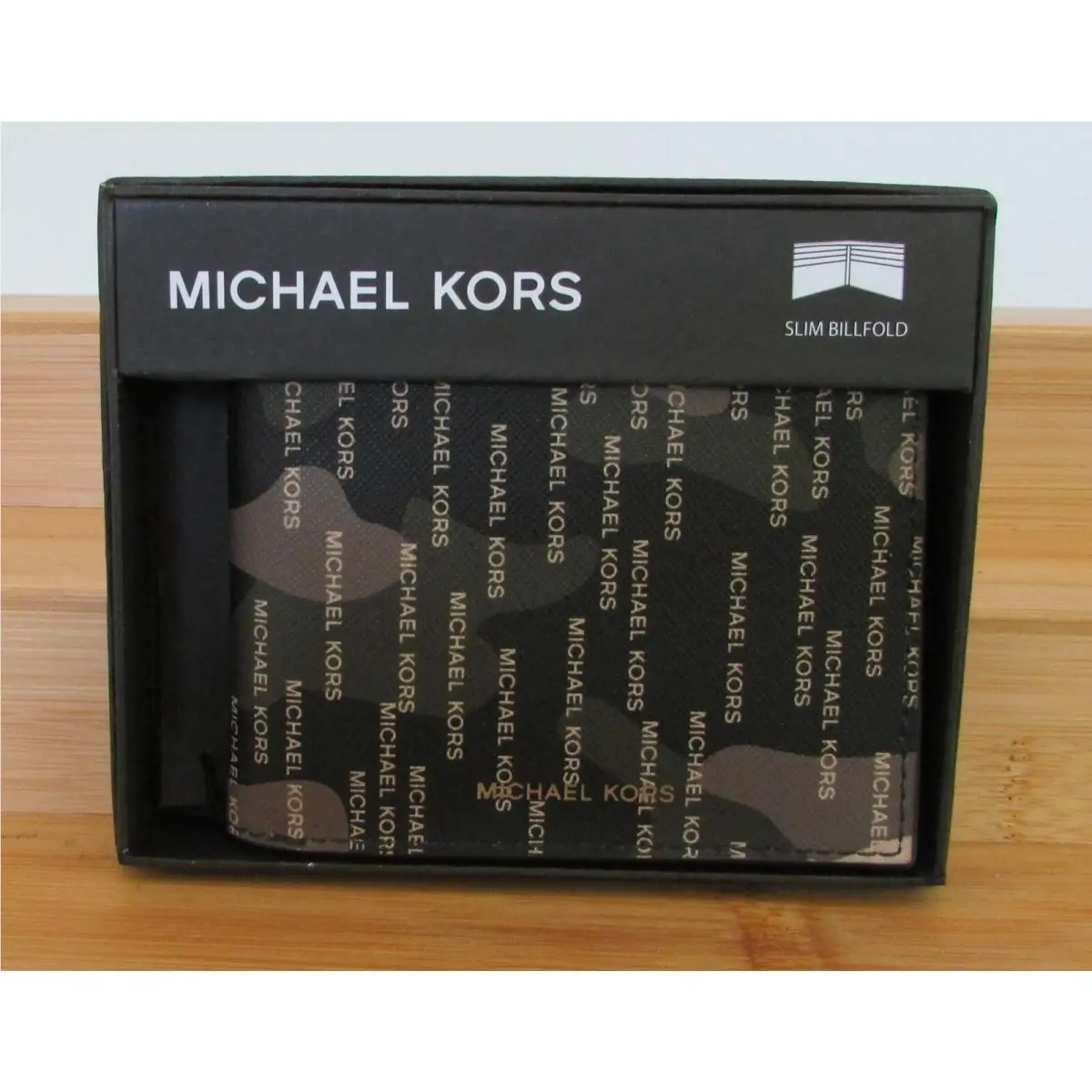 Michael Kors Jet Set Slim Billfold Wallet Gift Box Black Brown Camouflage