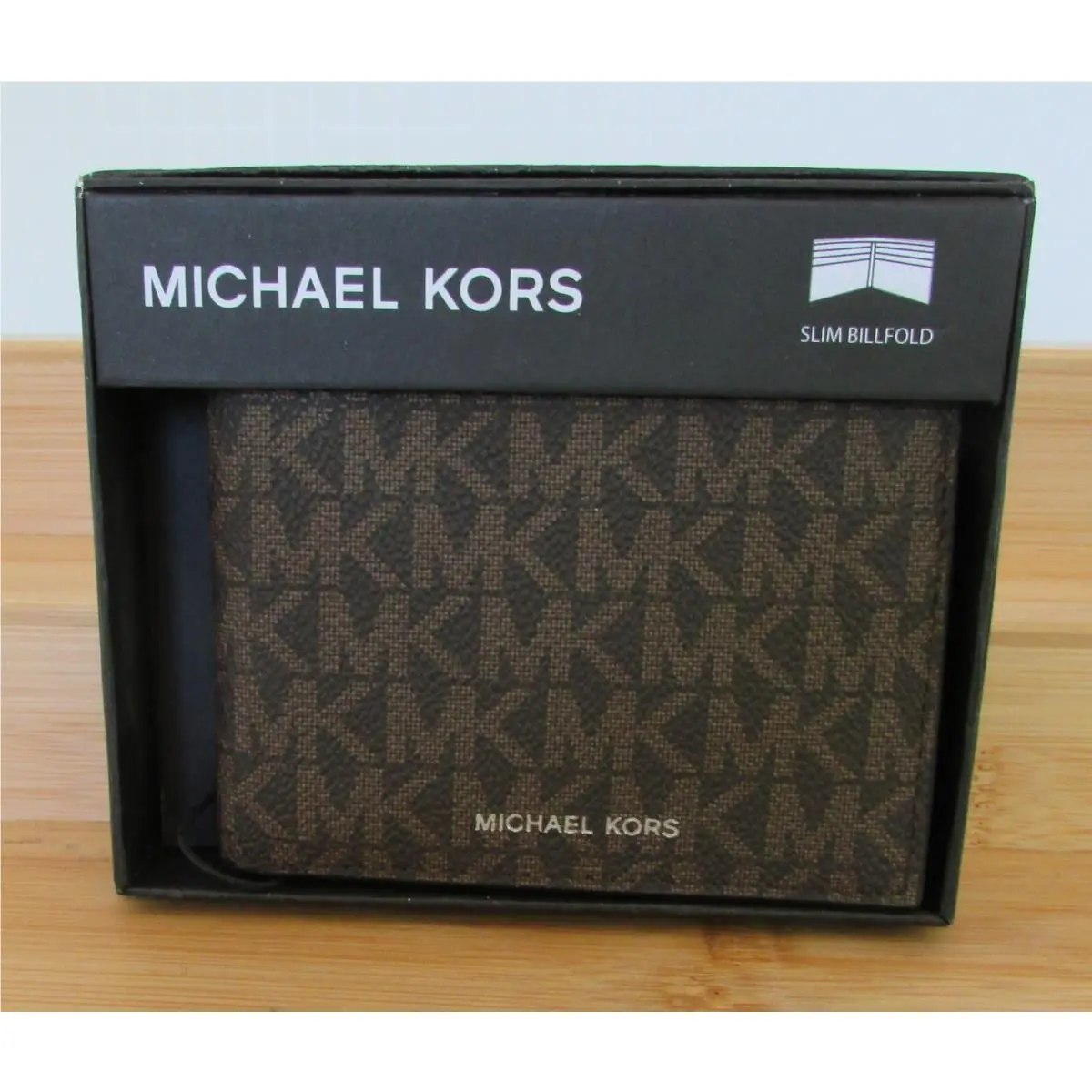 Jet Set Slim Billfold Wallet Gift Box Black Brown Camouflage Brown Logo by Michael Kors