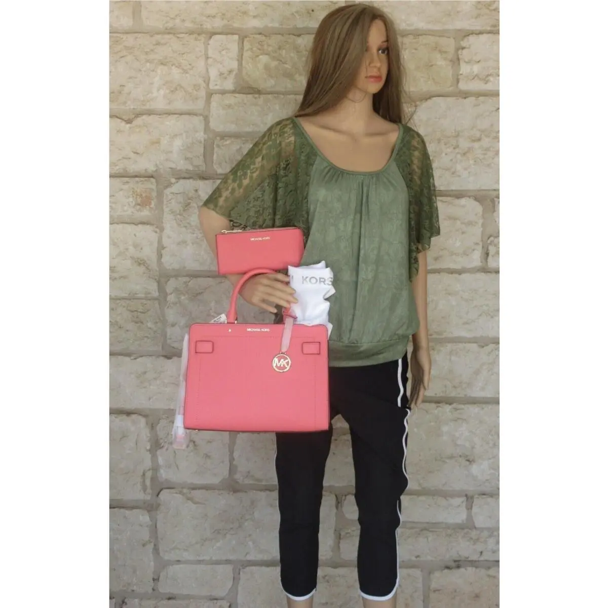 Bag+wallet Set Choices Saffiano Leather Satchel/crossbody/handbag Medium Satchel + LG Wallet +Dustbag SET Grapefruit by Michael Kors