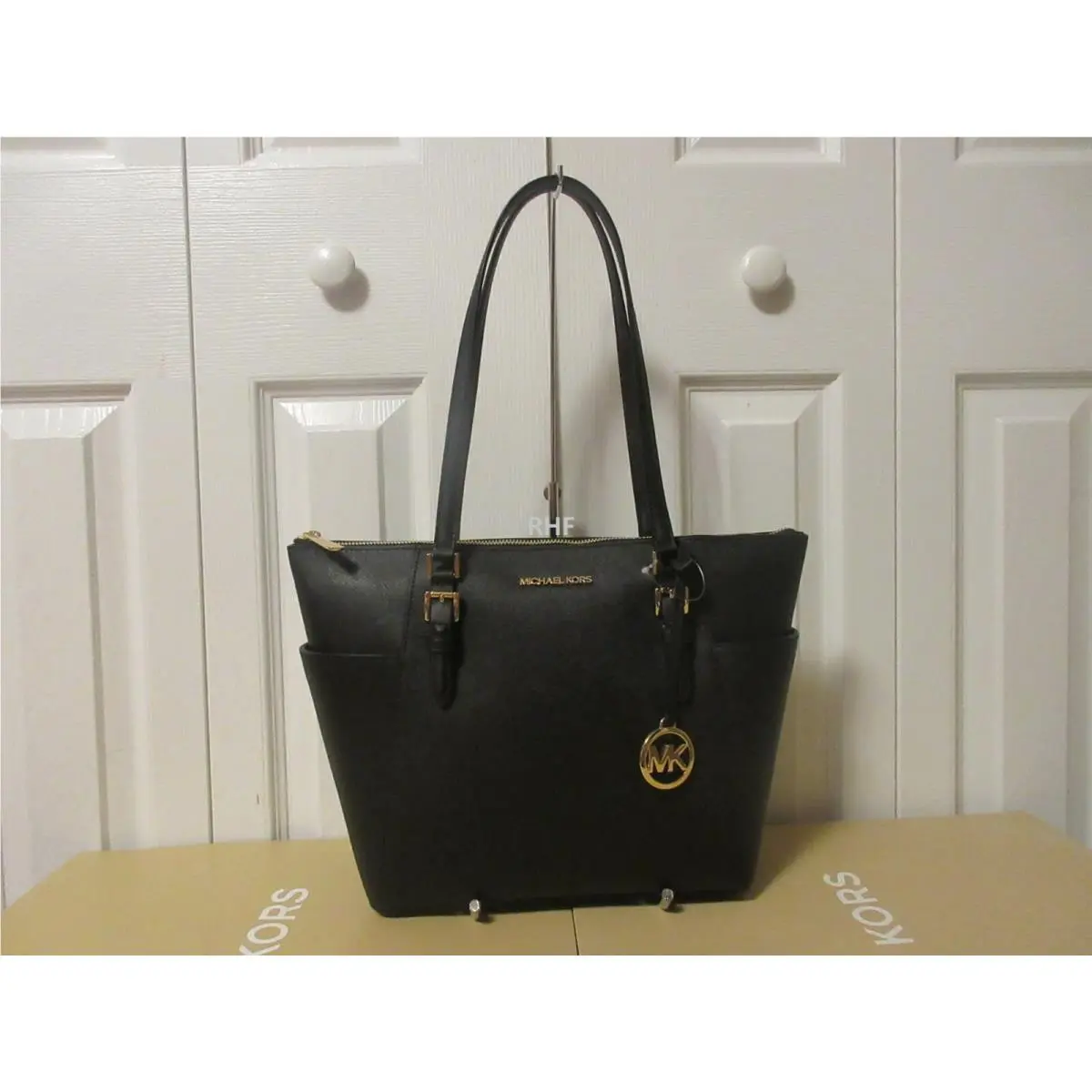 Charlotte Large Top Zip Shoulder Tote Bag Black by Michael Kors