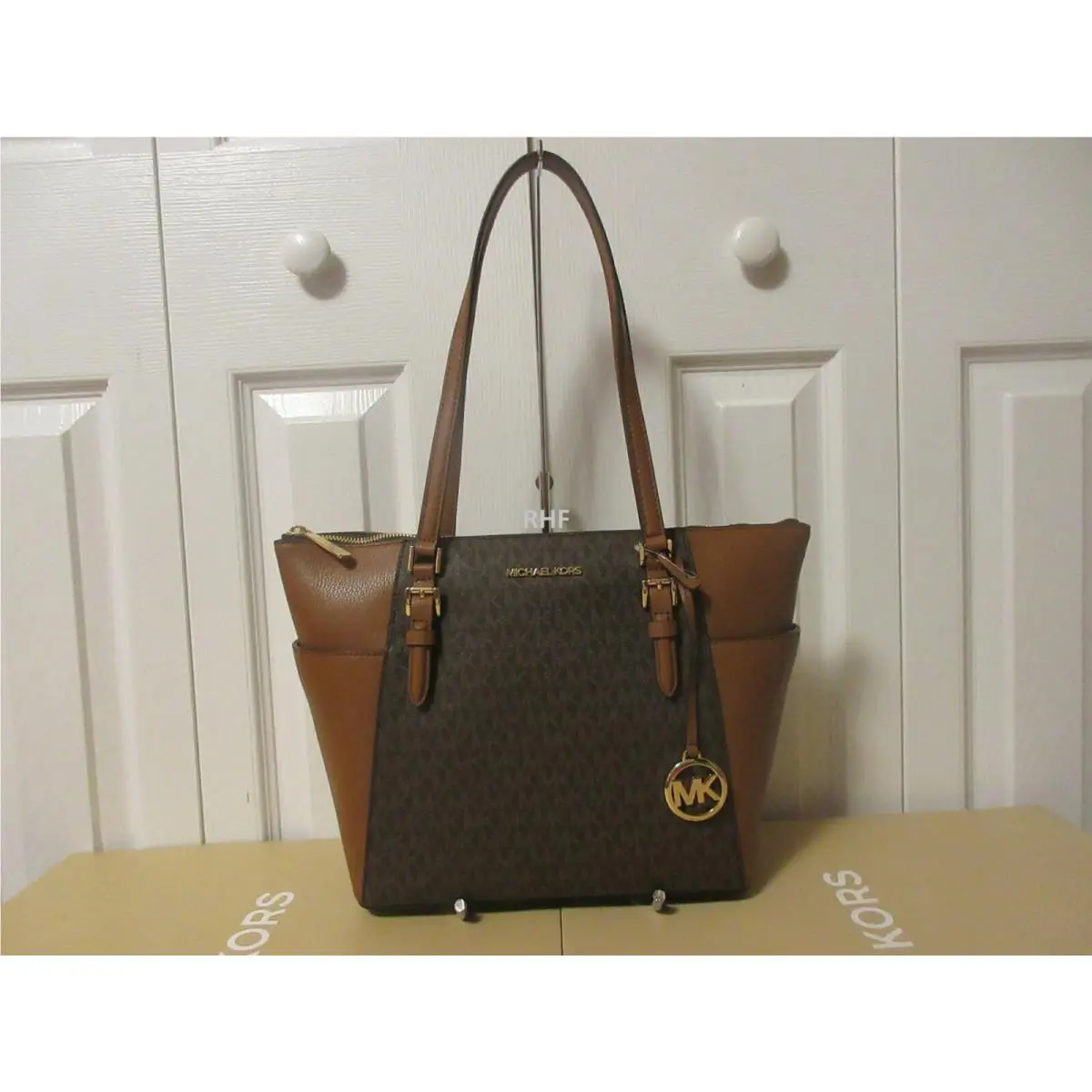 Charlotte Large Top Zip Shoulder Tote Bag Brown by Michael Kors
