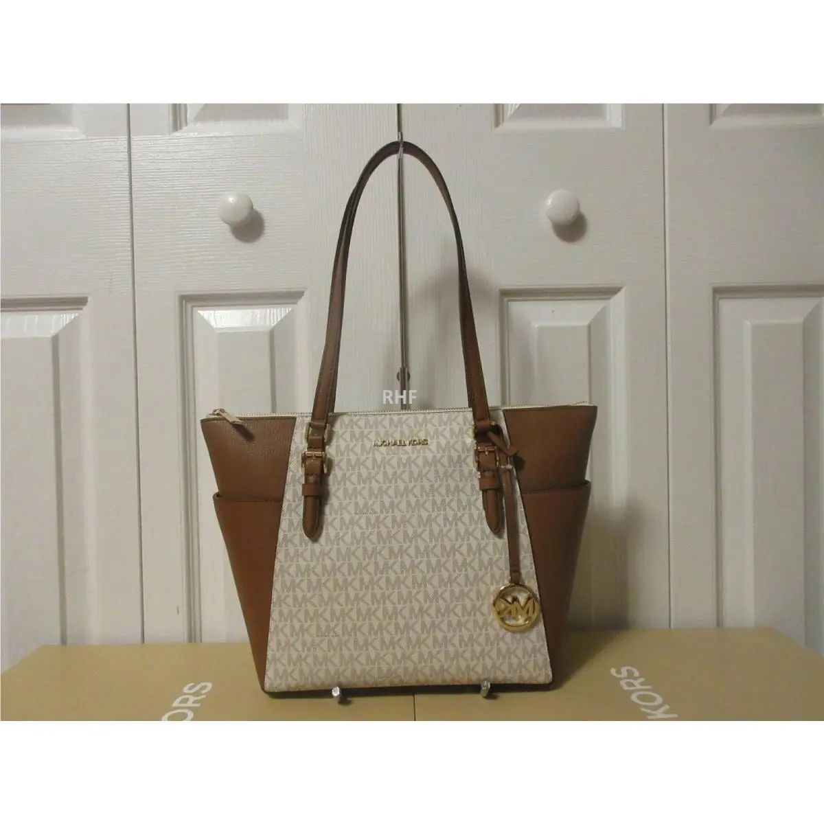 Charlotte Large Top Zip Shoulder Tote Bag Vanilla by Michael Kors