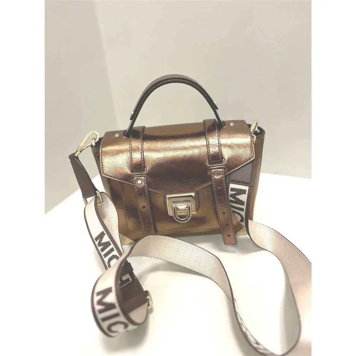 Manhattan Medium Leather or Pvc Satchel Crossbody Handbag Purse Bag MOCHA (Coated Canvas) by Michael Kors