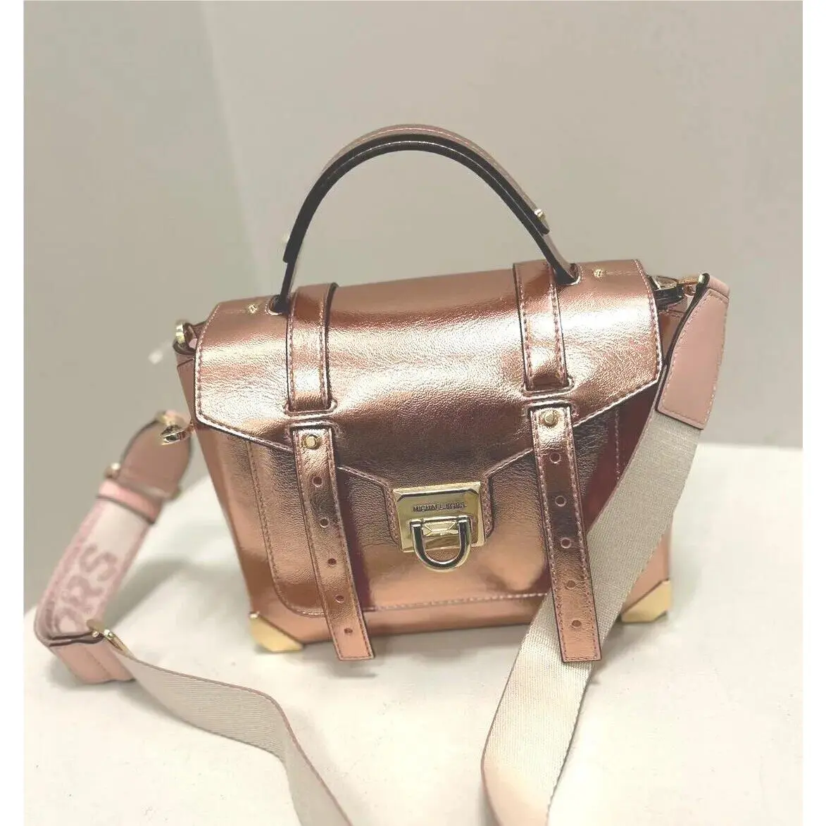 Manhattan Medium Leather or Pvc Satchel Crossbody Handbag Purse Bag PRIMROSE (Coated Canvas) by Michael Kors